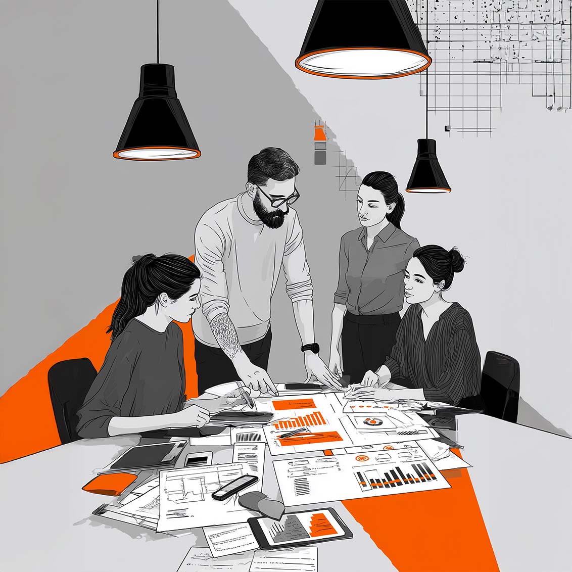 Creative development process involving branding, design thinking, content creation and campaign concept development.