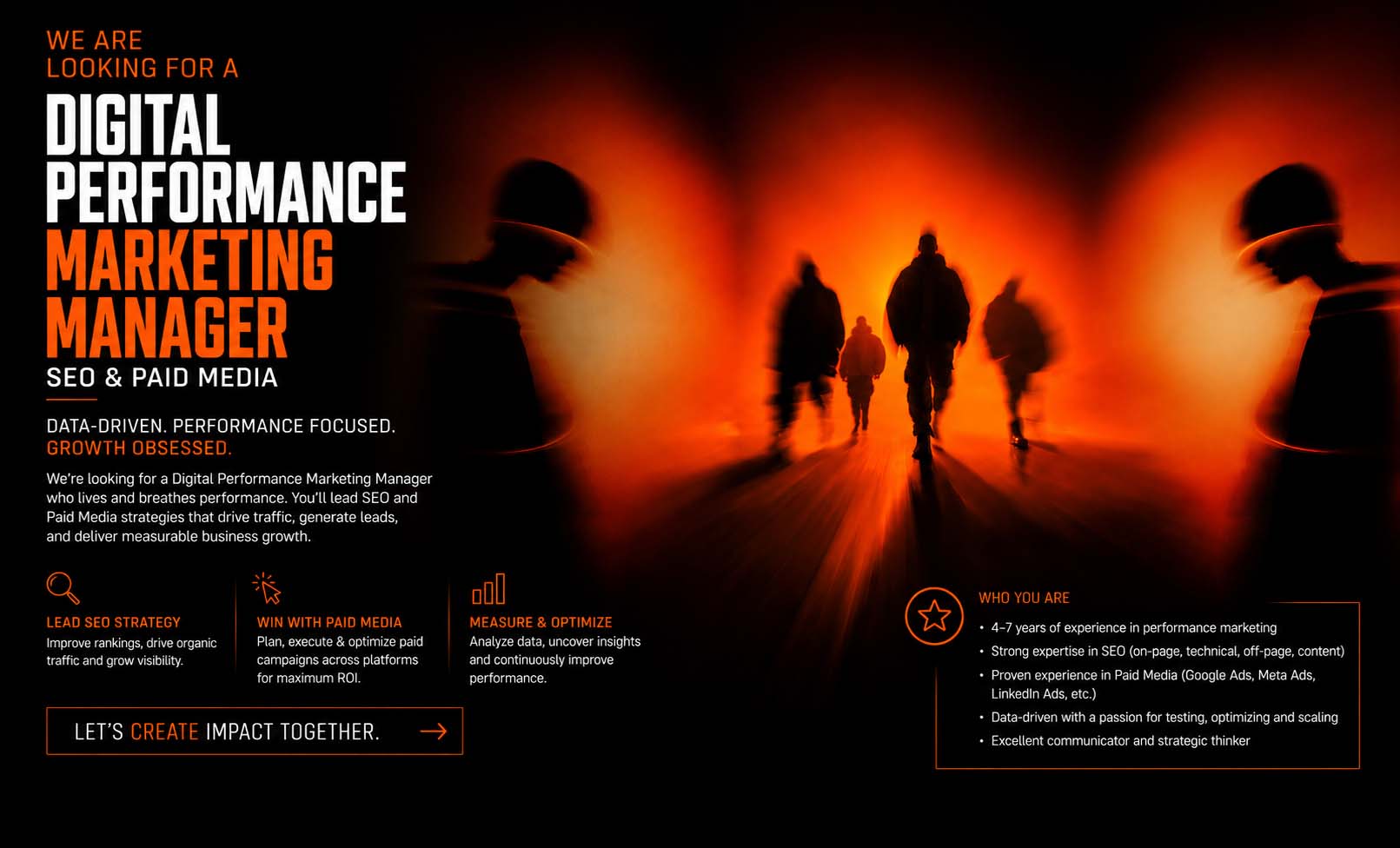 CREA8 Digital Performance Marketing Manager career opportunity in UAE specializing in SEO, paid media, analytics and performance-driven growth.