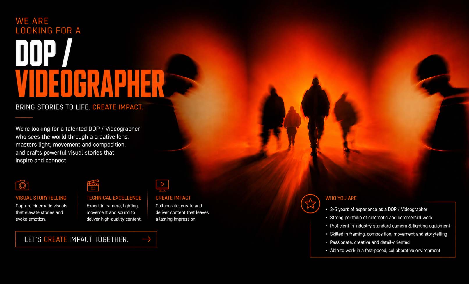 CREA8 DOP and Videographer career opportunity in UAE for cinematic storytelling, commercial video production and visual content creation.