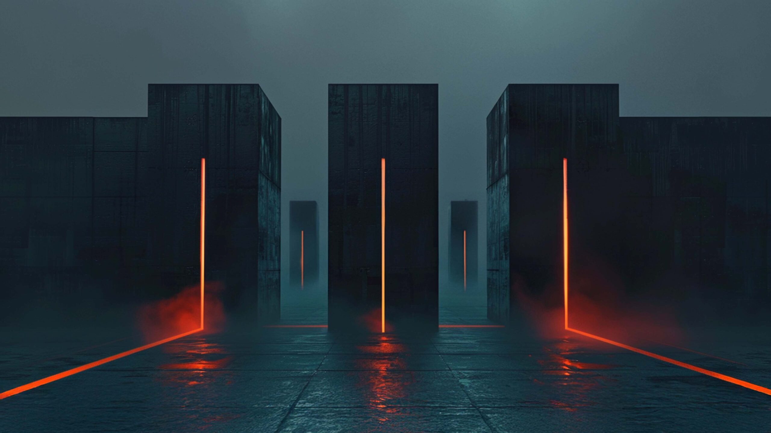 Dark architectural service gateway with orange light representing integrated CREA8 solutions