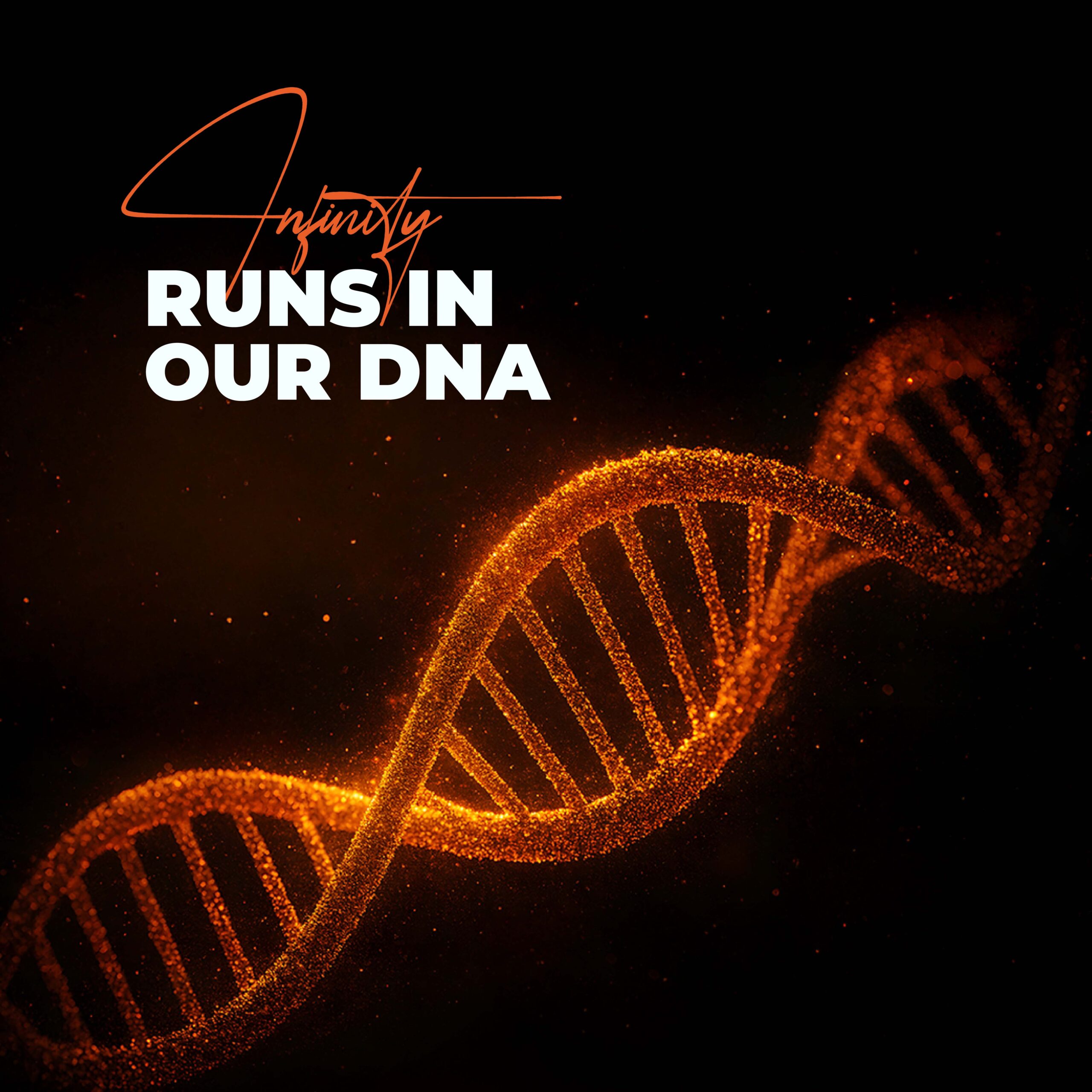CREA8 social media post with glowing DNA graphic and message Infinity Runs in Our DNA